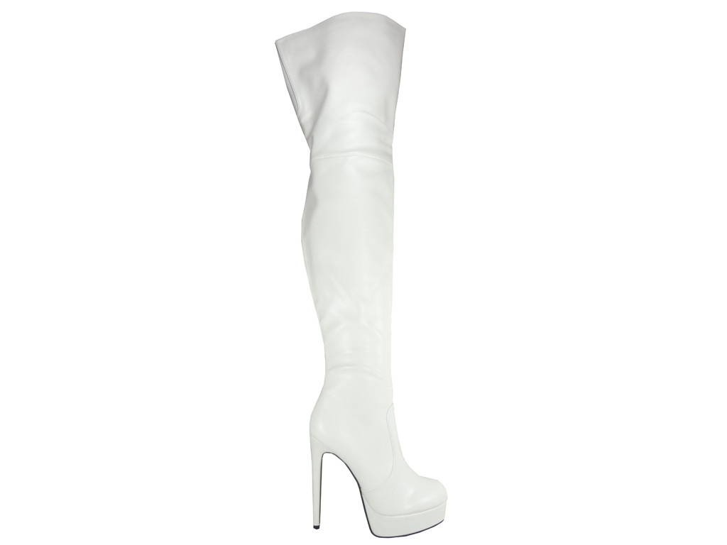 Bottes longues blanches derrière le genou plate-forme mate - 1