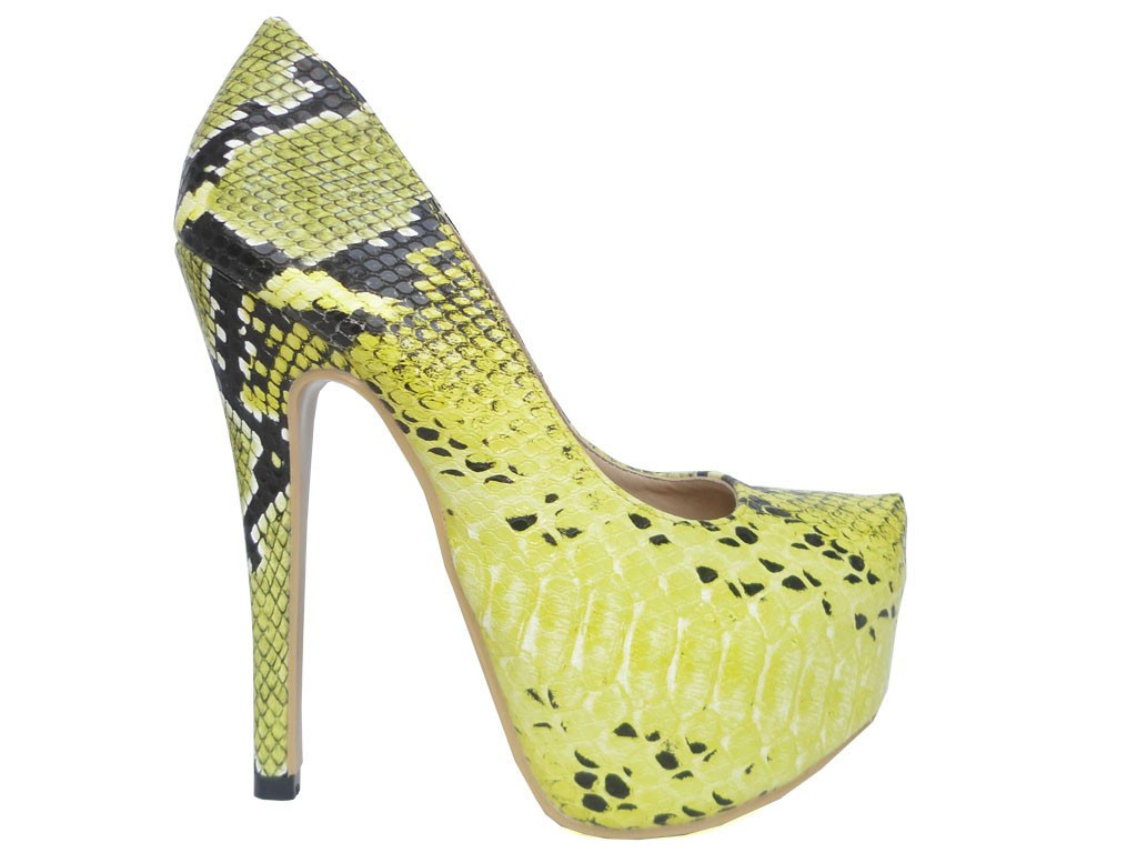 WYSOKIE BUTY SZPILKI PLATFORMA ŻÓŁTE SNAKE