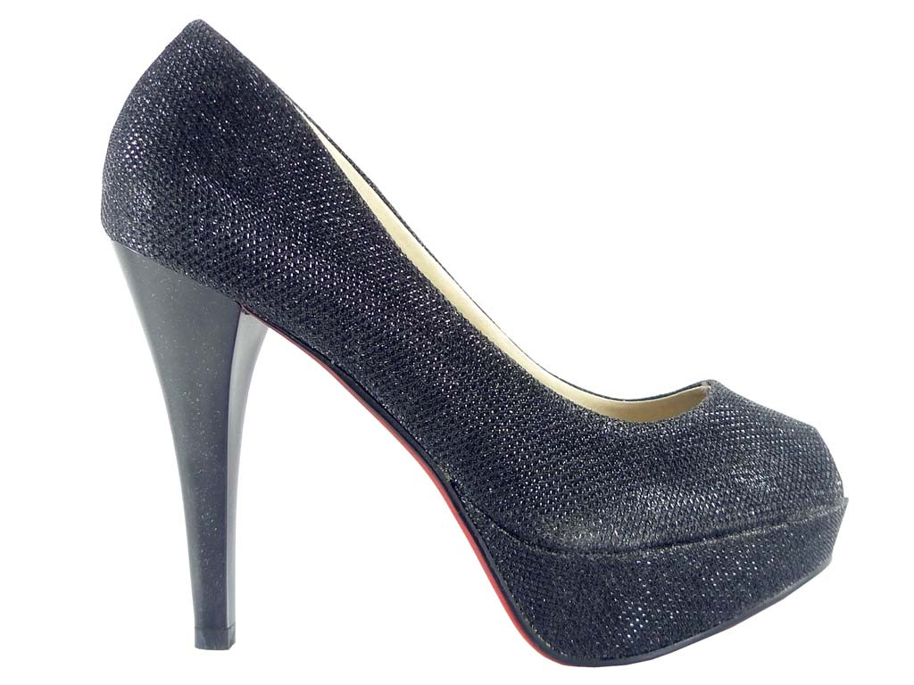 CZARNE BUTY SZPILKI BROKATOWE NISKIE