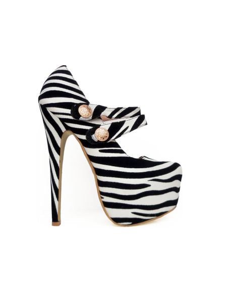 Fekete-fehér magas sarkú cipő egy zebra platformon - 1