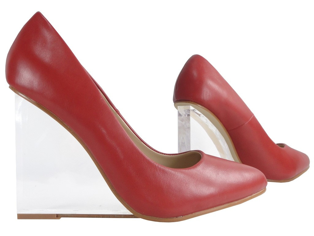 Tumši sarkani stiletto sūkņi ar stikla papēdi - 3