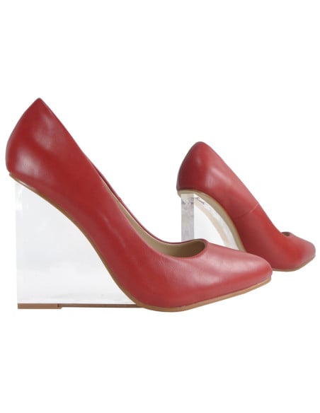 Tumši sarkani stiletto sūkņi ar stikla papēdi - 3