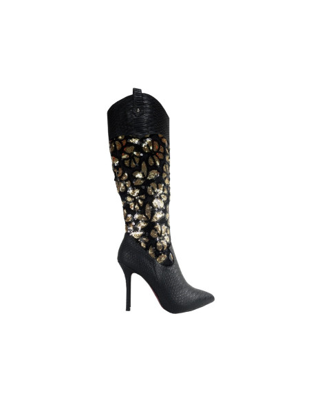 Melni zelta augstie stiletto zābaki - 1