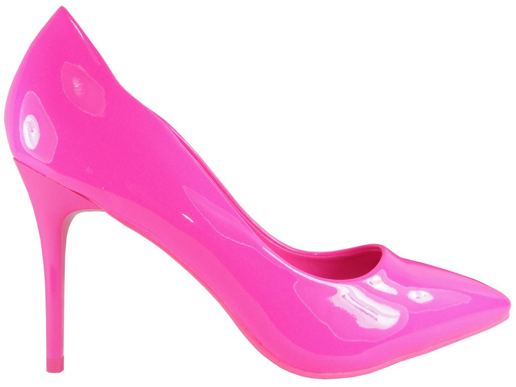 Pantofi cu toc roz lăcuit neon roz - 1