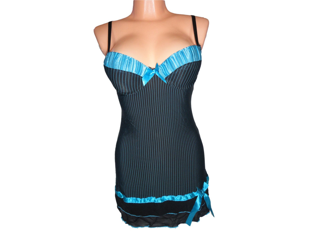 CHEMISE DE NUIT RAYÉE, NOEUDS BLEUS - 2
