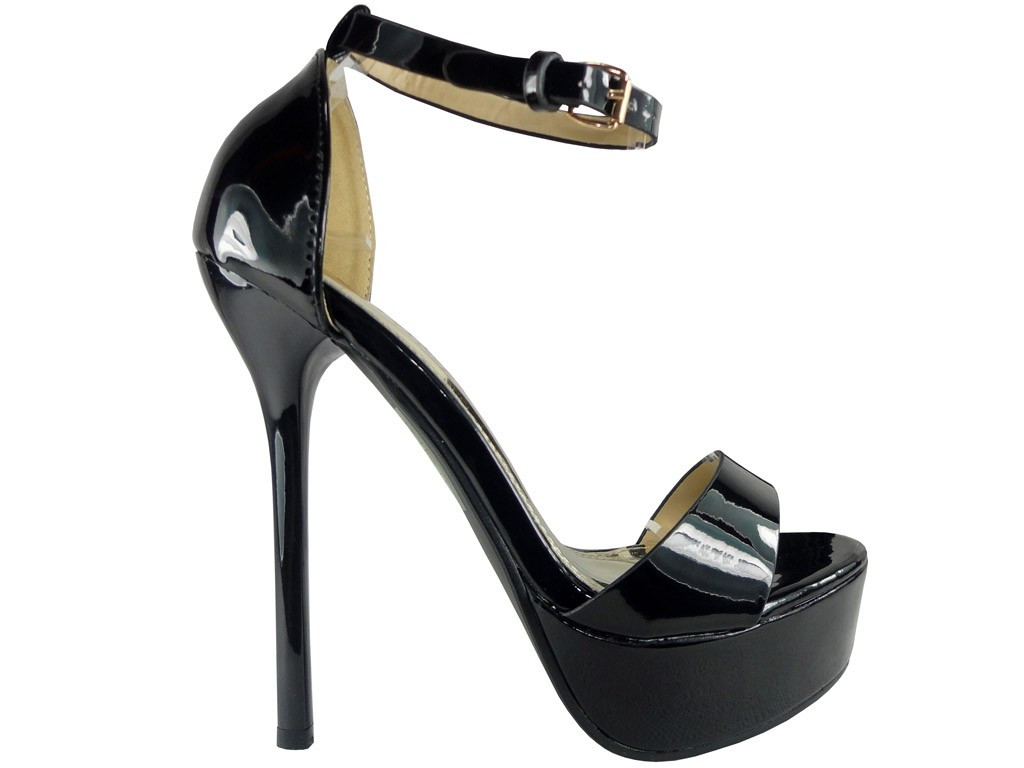 JUODI STILETTOS PLATFORMINIAI SANDALAI SU DIRŽELIU - 1