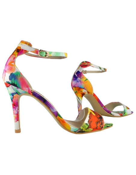 BEIGE HEELED SANDALS WITH SATIN FLOWERS - 2