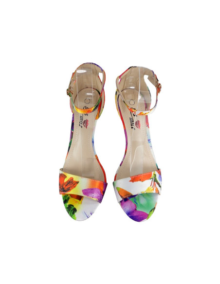 BEIGE HEELED SANDALS WITH SATIN FLOWERS - 4