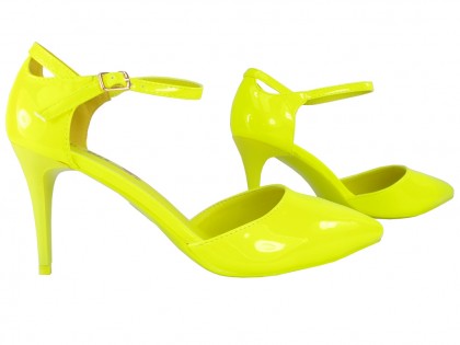 Neonově žluté podpatky na kotníku - 3