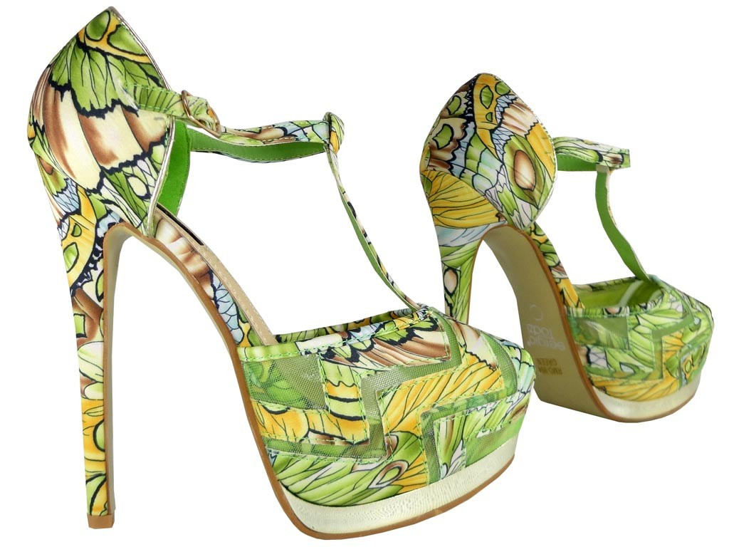 Green floral heeled sandals - 3