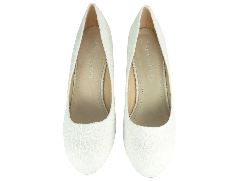 White lace low-cut wedding shoes - 2