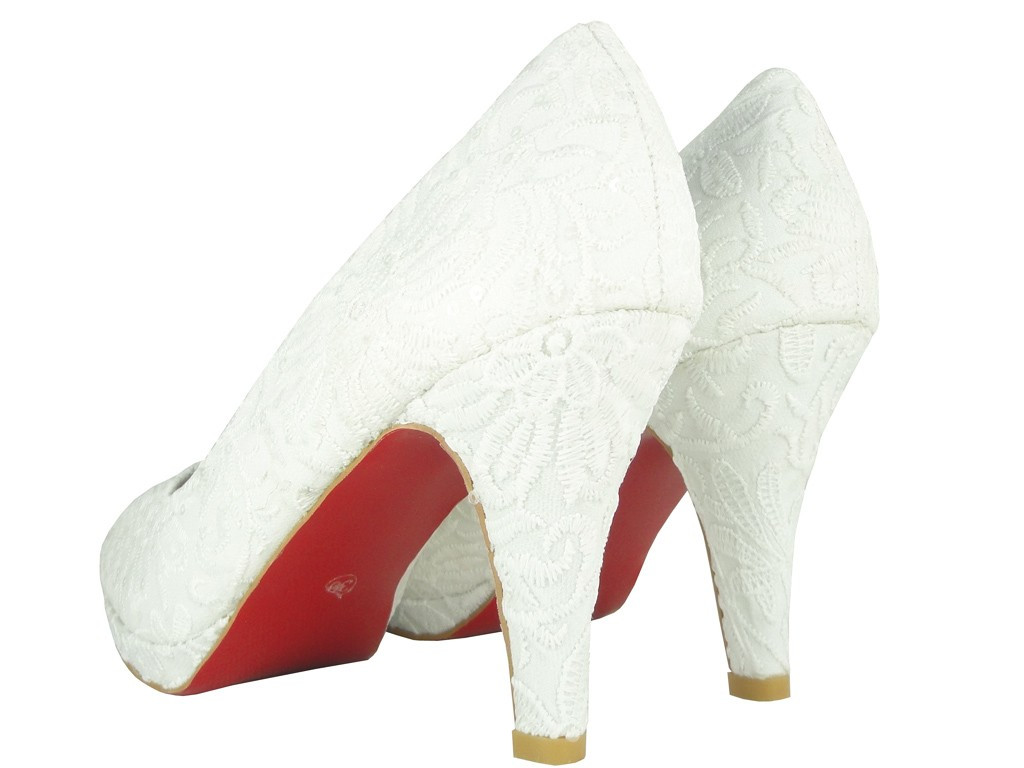 White lace low-cut wedding shoes - 4