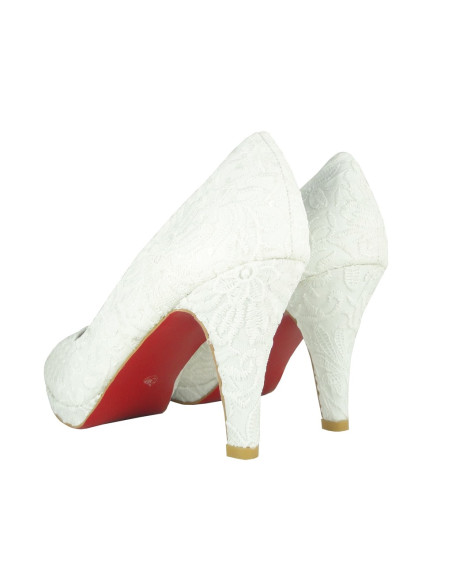 Chaussures de mariage basses en dentelle blanche - 4