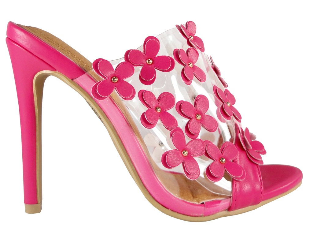 Papuci transparenti roz pentru femei, pe toc - 1