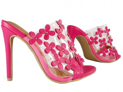 Papuci transparenti roz pentru femei, pe toc - 3