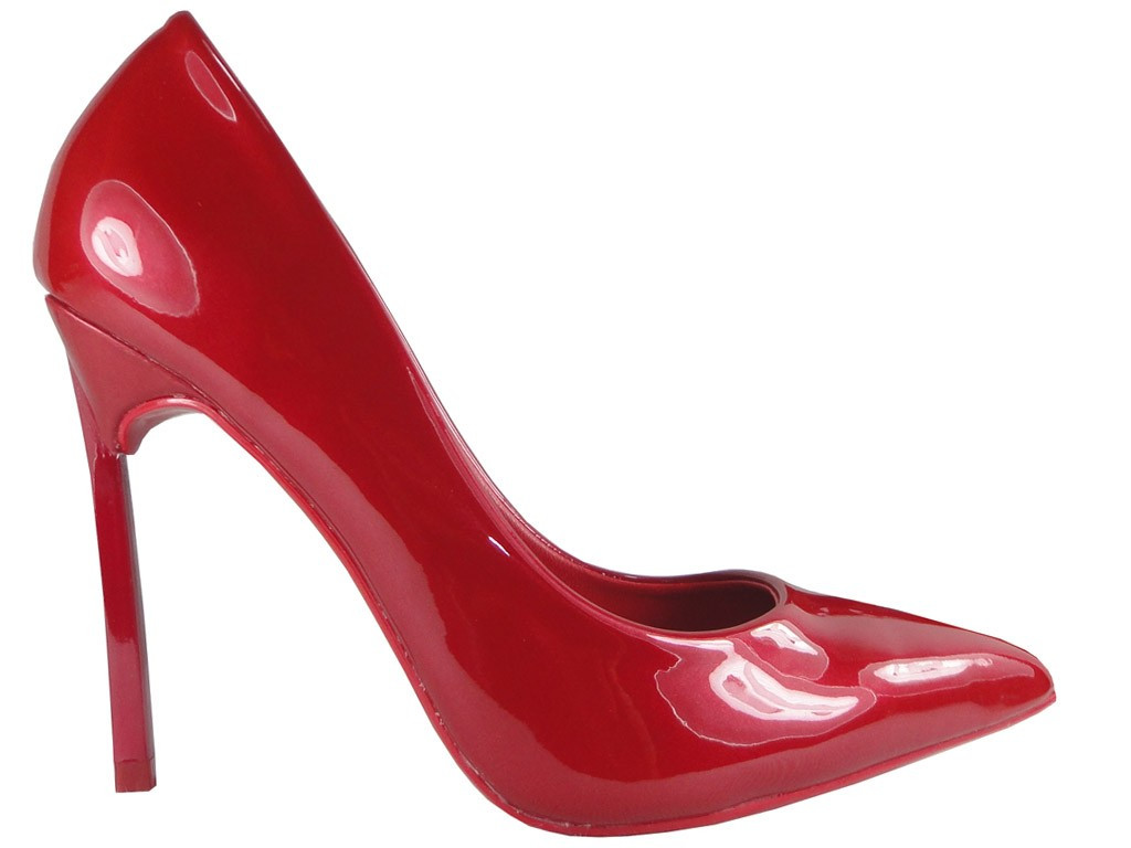 Čerešňové ihlové topánky na vysokom podpätku s perlou - 1
