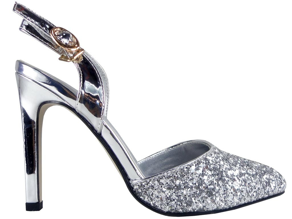 SILVER GLITTER HEELS OBUV S PODPÄTKAMI - 1
