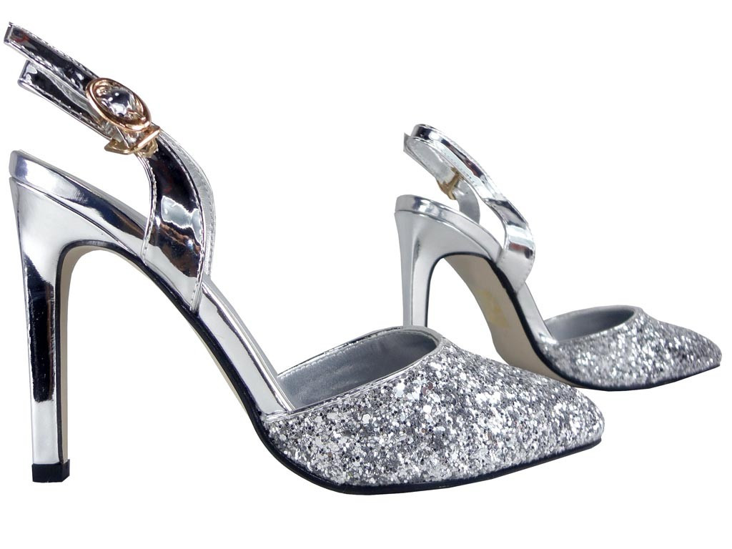 SILVER GLITTER HEELS BOTY S PODPATKY - 2