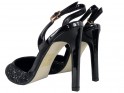 Čierne trblietavé vysoké podpätky štýlové dámske topánky - 4