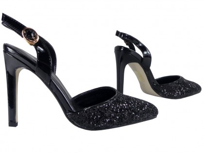 Czarne brokatowe szpilki stylowe buty damskie - 3