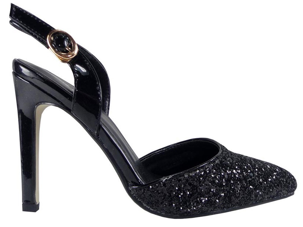 Stilvolle Damenschuhe mit schwarzen Glitzer-High-Heels - 1