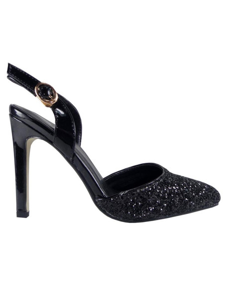 Stilvolle Damenschuhe mit schwarzen Glitzer-High-Heels - 1