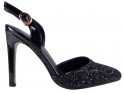 Fekete csillogó magas sarkú elegáns női cipő - 1