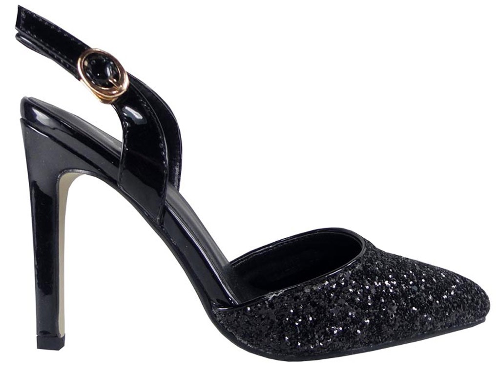 Stylové dámské boty na vysokém podpatku s černým třpytem - 1