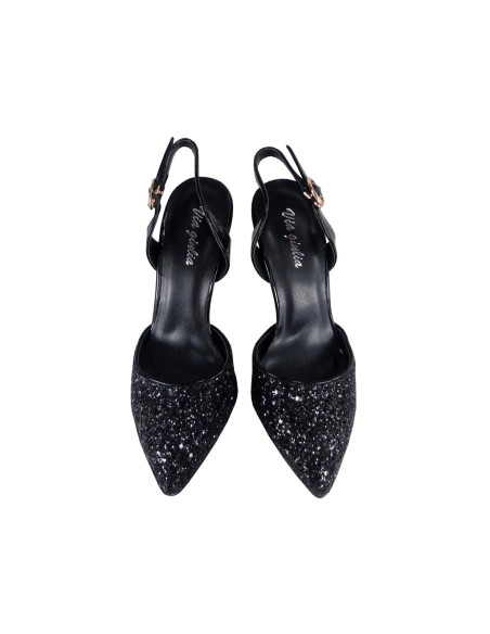 Stilvolle Damenschuhe mit schwarzen Glitzer-High-Heels - 2