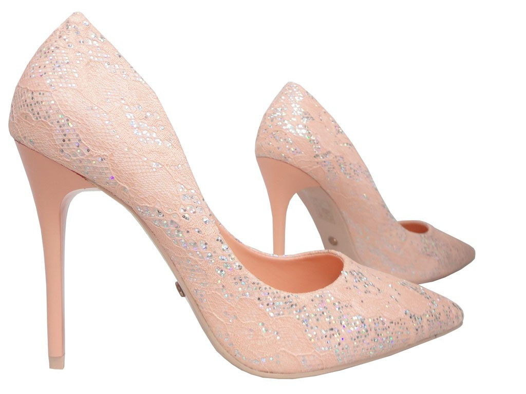 Pale pink lace pins with glitter - 3