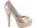 Gold high heels on the sequins platform - 1