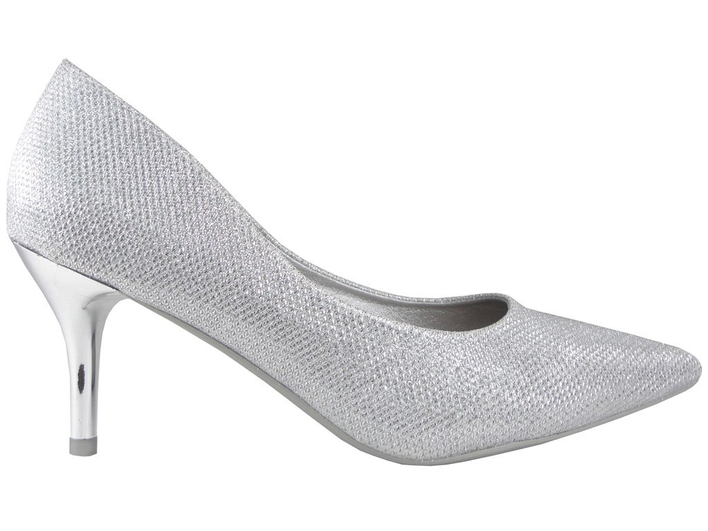 BROKATOWE SREBRNE NISKIE SZPILKI CZÓŁENKA
