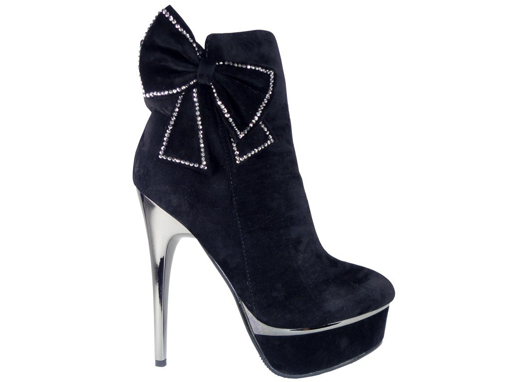 SUEDE BOOTS BLACK ON A PLATFORM WITH A BOW - 1