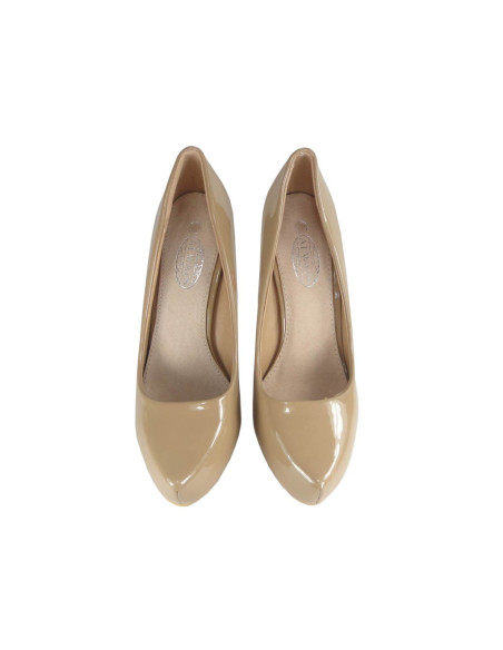 Beige khaki lackierte Stilettos auf der Plattform - 2