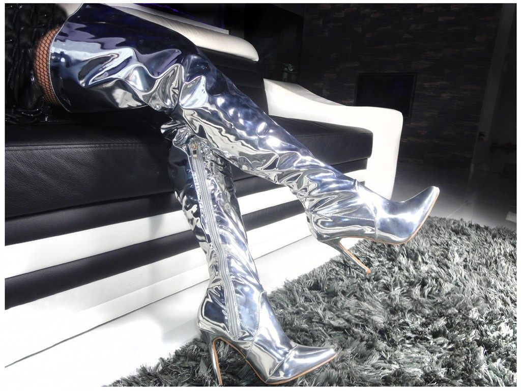 BOTTES À MIROIR ARGENTÉ DE SORTIE DERRIÈRE LE GENOU - 4