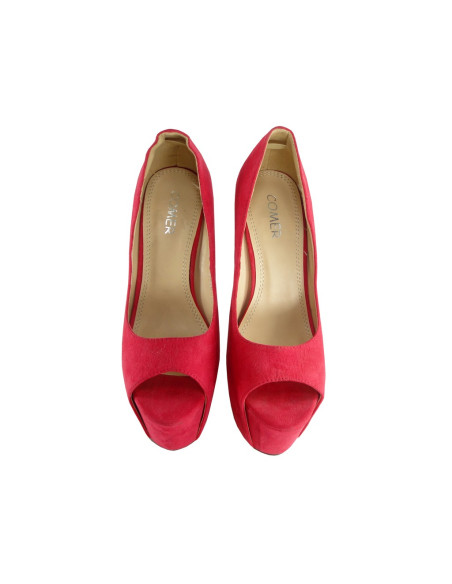 CZERWONE SZPILKI NA PLATFORMIE ZAMSZOWE