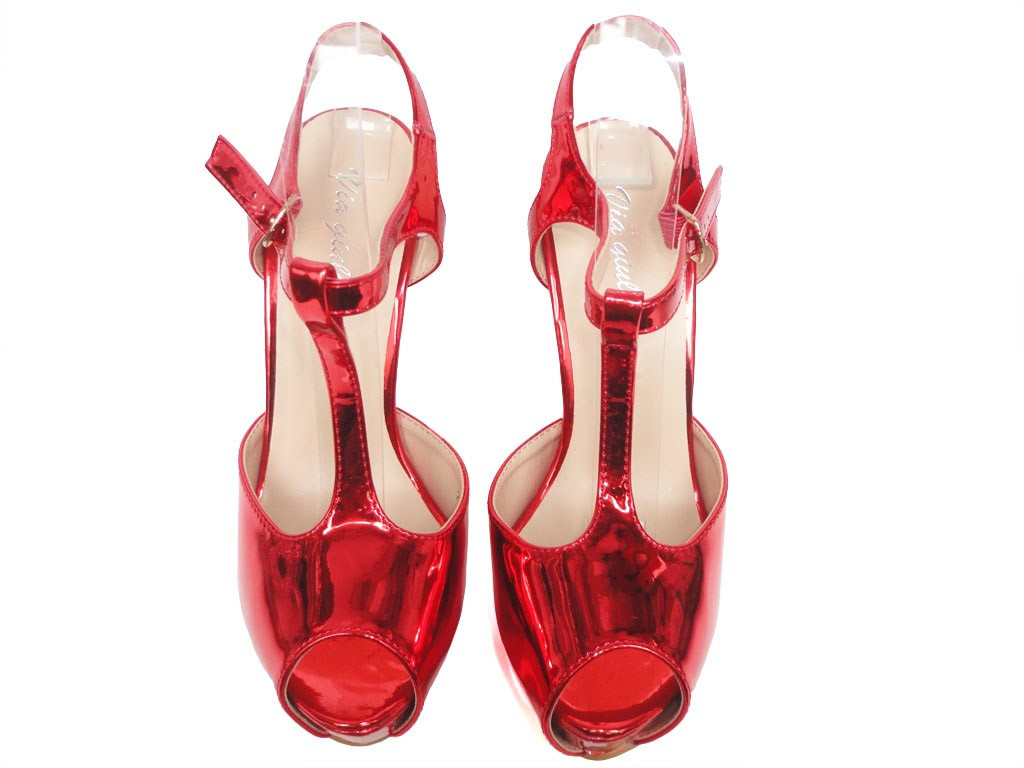 Sarkanas spoguļstikla siksniņas stiletto sandales - 2