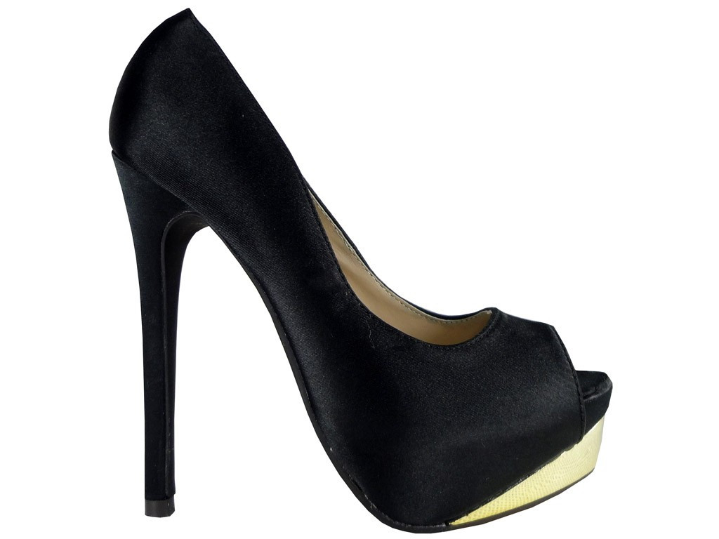 Melni stiletto papēža augstpapēžu sieviešu apavi ar platformu - 1