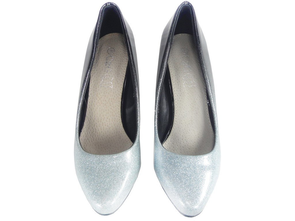 Ombre Low Heels schwarze silberne Schuhe - 2