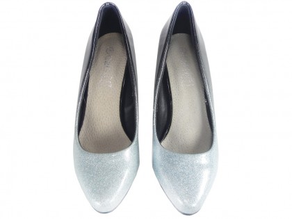 Pantofi cu toc mic negru și argintiu - 2