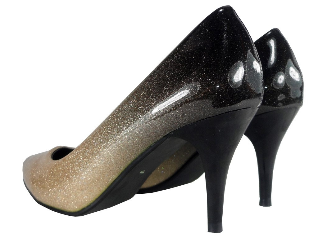 OMBRE NISKIE SZPILKI CZARNO ZŁOTE BUTY