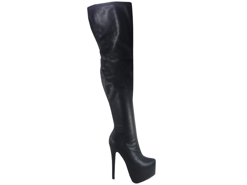 BLACK BOOTS BEHIND THE KNEE ON THE SHOE PLATFORM - 1