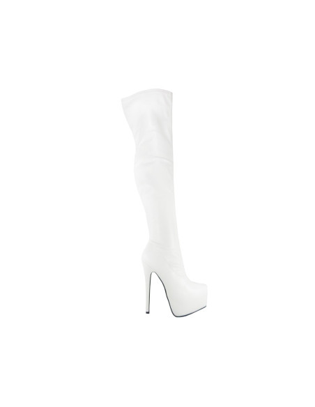 WHITE BOOTS BEHIND THE KNEE ON THE SHOE PLATFORM - 1