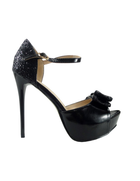 Melnas dāmu stiletto sandales ar siksniņu - 1