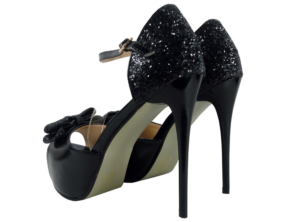Melnas dāmu stiletto sandales ar siksniņu - 4