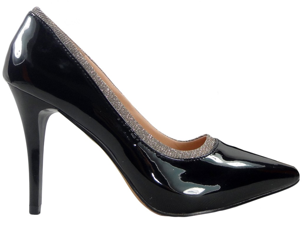 Černé vysoké podpatky lakované dámské boty - 1