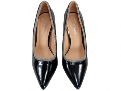 Czarne szpilki lakierowane buty damskie - 2