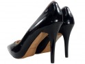 Černé vysoké podpatky lakované dámské boty - 4