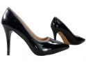 Černé vysoké podpatky lakované dámské boty - 3