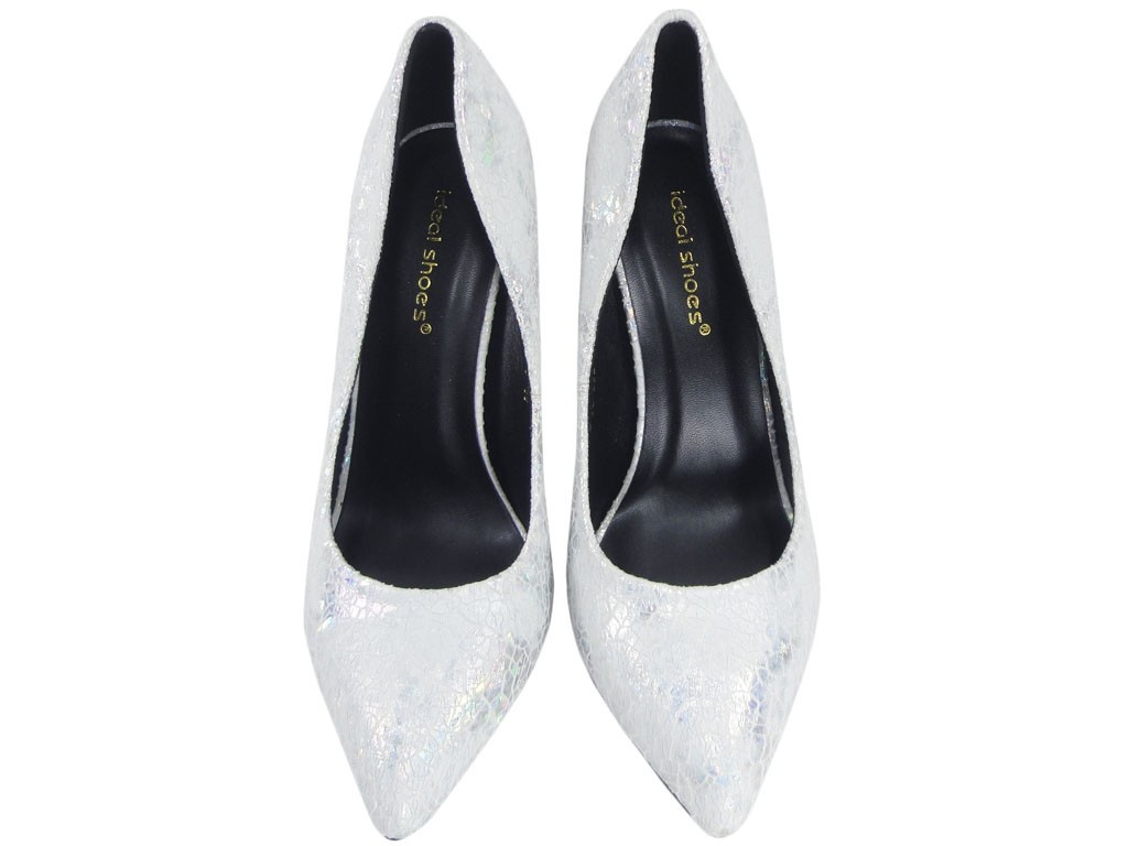 SZPILKI SREBRNO PERŁOWE BUTY DAMSKIE